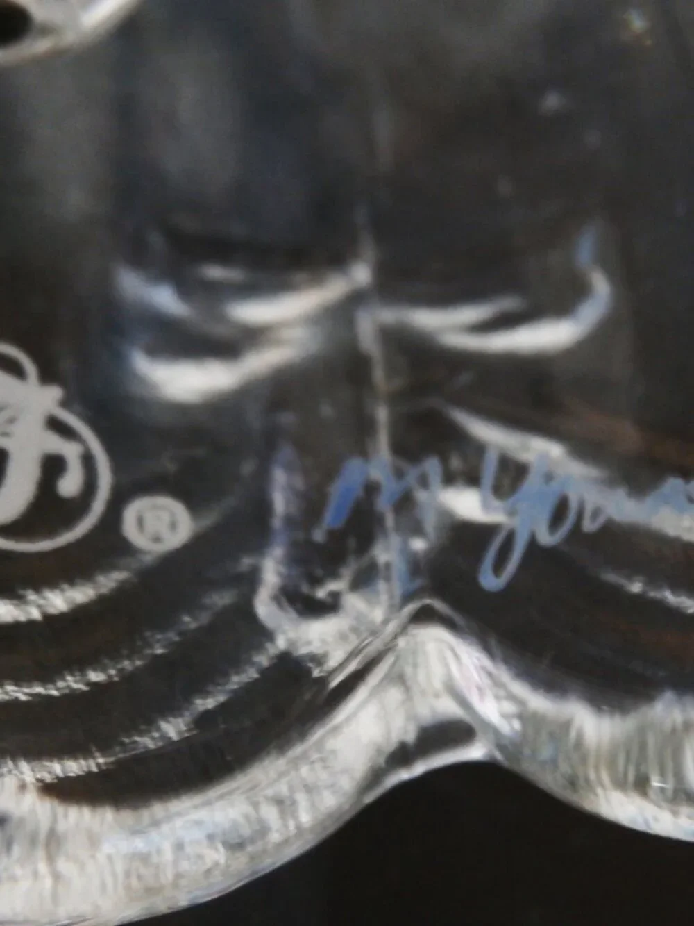 Vintage FENTON Glass BELL Clear Signed, Fenton Paper Sticker Painted Butterfly